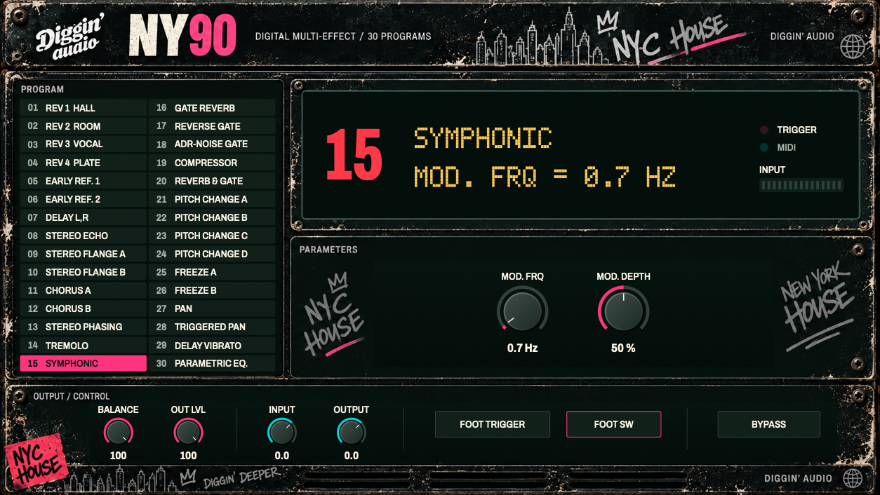 NY90 digital multi-effects plug-in interface